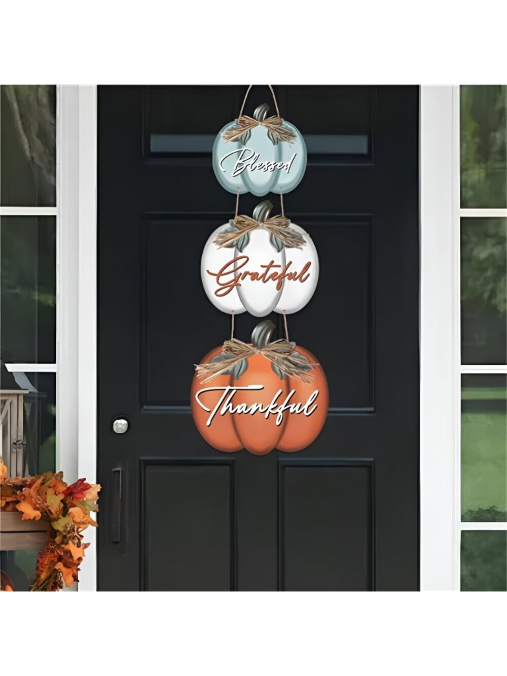 3 Pieces Fall Door Sign Pumpkin Decor Grateful Thankful Blessed Wall Signs